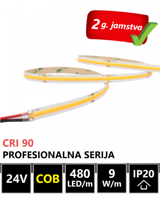 PROFESIONALNA LED TRAKA, COB, 480LED/m, 24V, 9W/m, 900lm/m, 4000K, IP20, 1m