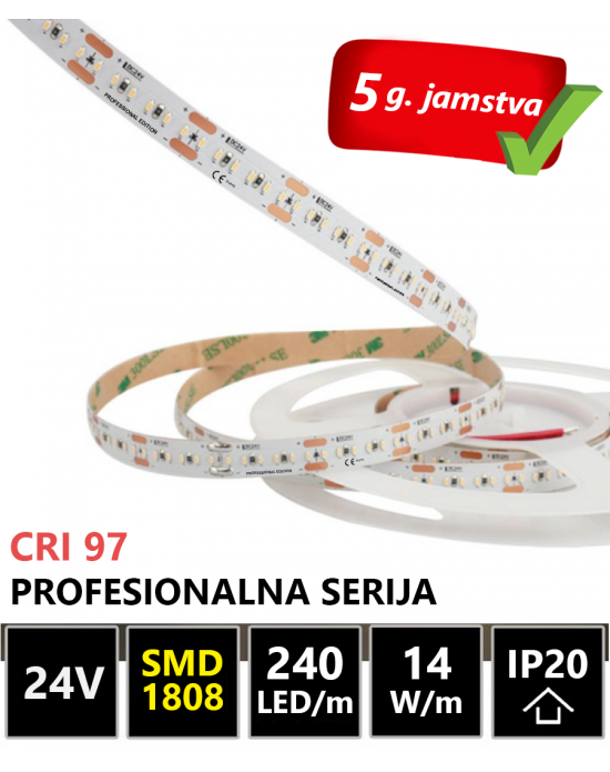 PROFESIONALNA LED TRAKA, SMD 1808, 240LED/m, 24V, 14W/m, 1317lm/m, 4000K, IP20, 1m