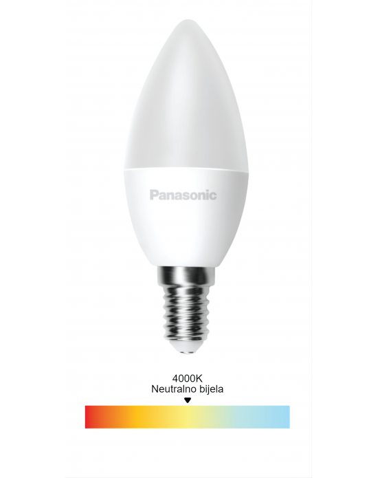 LED ŽARULJA, E14, C37, 5W, 455lm, 4000K, 200°, IP20, Panasonic
